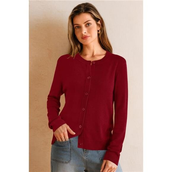 Women's Wool Blended Cardigan Sweaters Lightweight Red - Picture 4 of 6